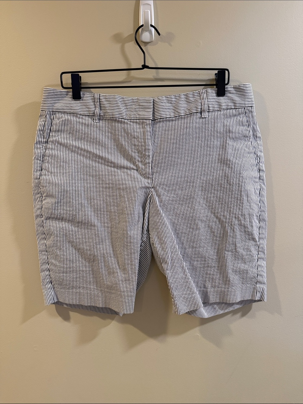 Ann Taylor Factory Blue & White Pinstripe Bermuda Shorts